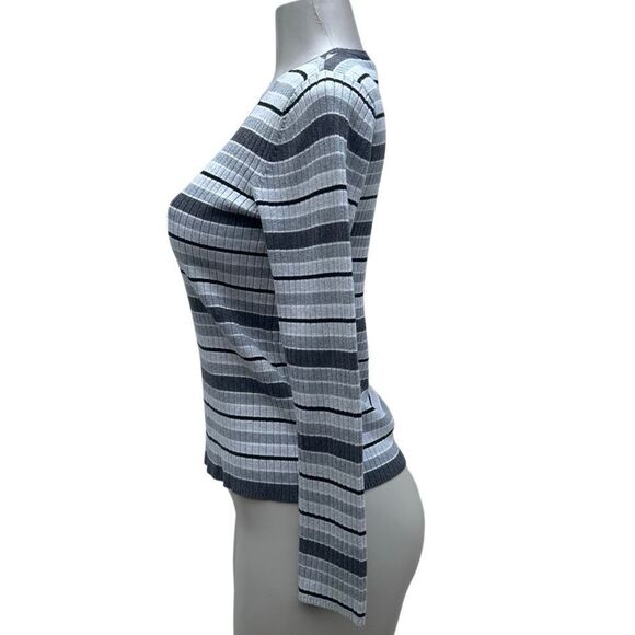 Liz Claiborne Lizsport Sweater Womens Medium Gray Striped Ribbed Stain Resistant - Picture 7 of 12